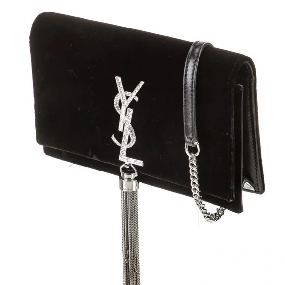 Yves Saint Laurent Black Velvet Clutch with Silver Accents - Picture 3 of 6